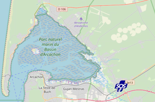 Carte indiquant la localisation du centre de consultations SOS Médecins à Biganos