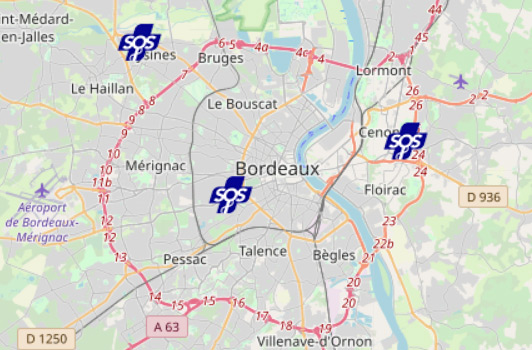 Carte SOS Médins Bordeaux Métropole