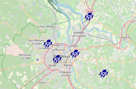 Carte SOS Médins Bordeaux Métropole