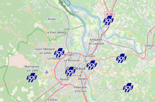 Carte SOS Médins Bordeaux Métropole