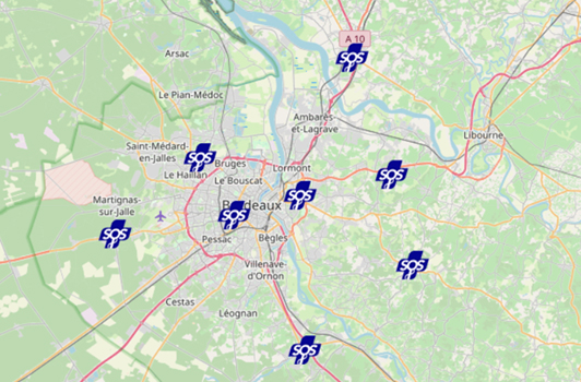 Carte SOS Médins Bordeaux Métropole